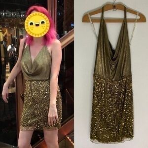 Sherri Hill metallic gold dress with beading size 6